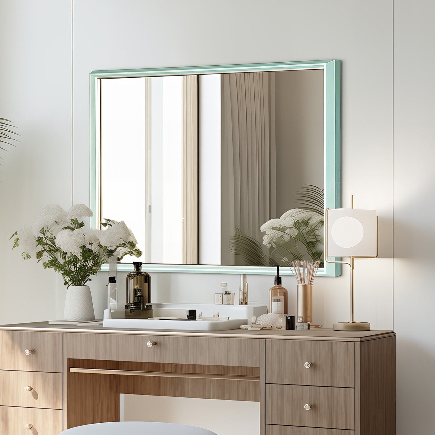 Wall Mirror Rectangular Frame Bathroom 70x90cm Turquoise V274-FT-BM-PSSQ-LB7090