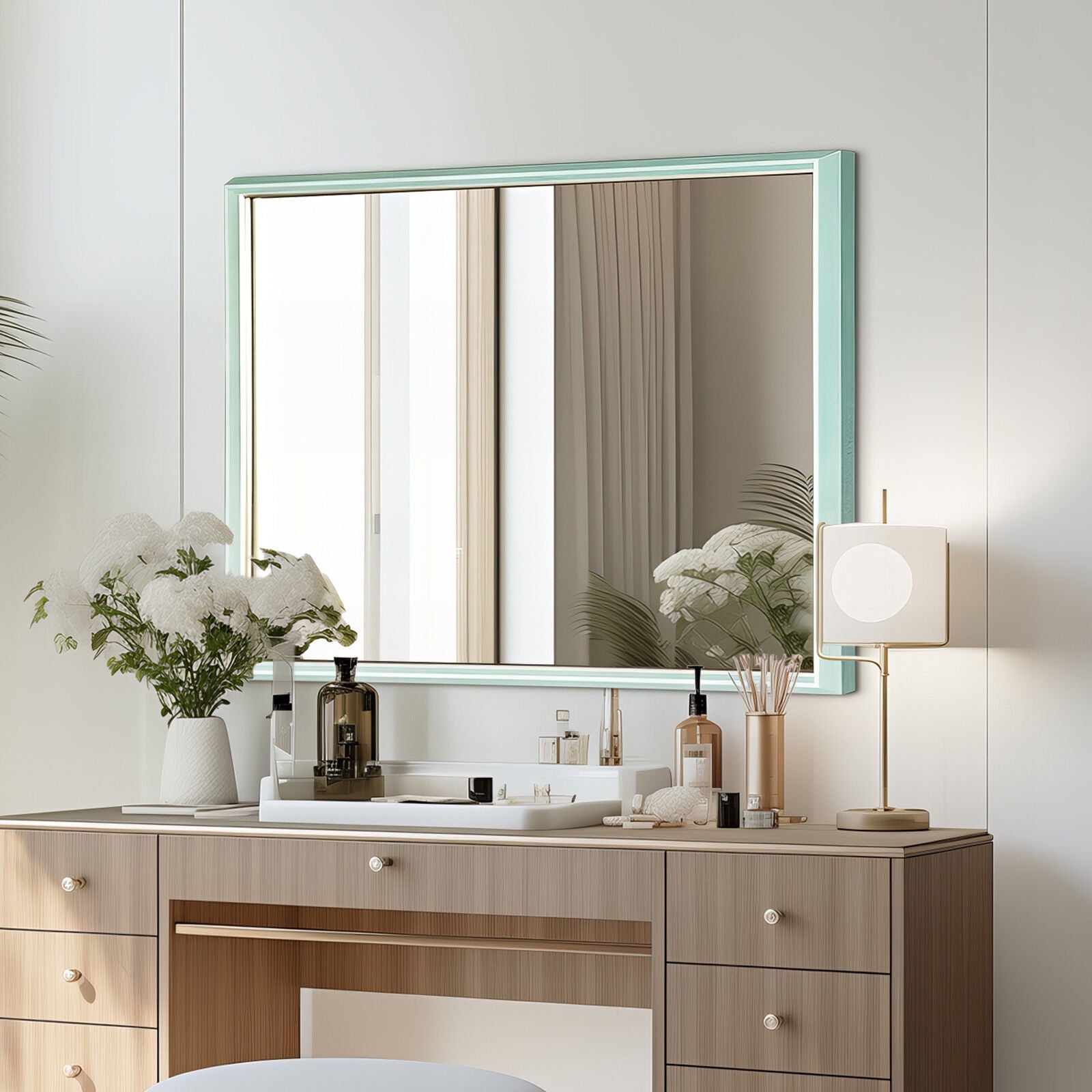 Wall Mirror Rectangular Frame Bathroom 70x90cm Turquoise V274-FT-BM-PSSQ-LB7090