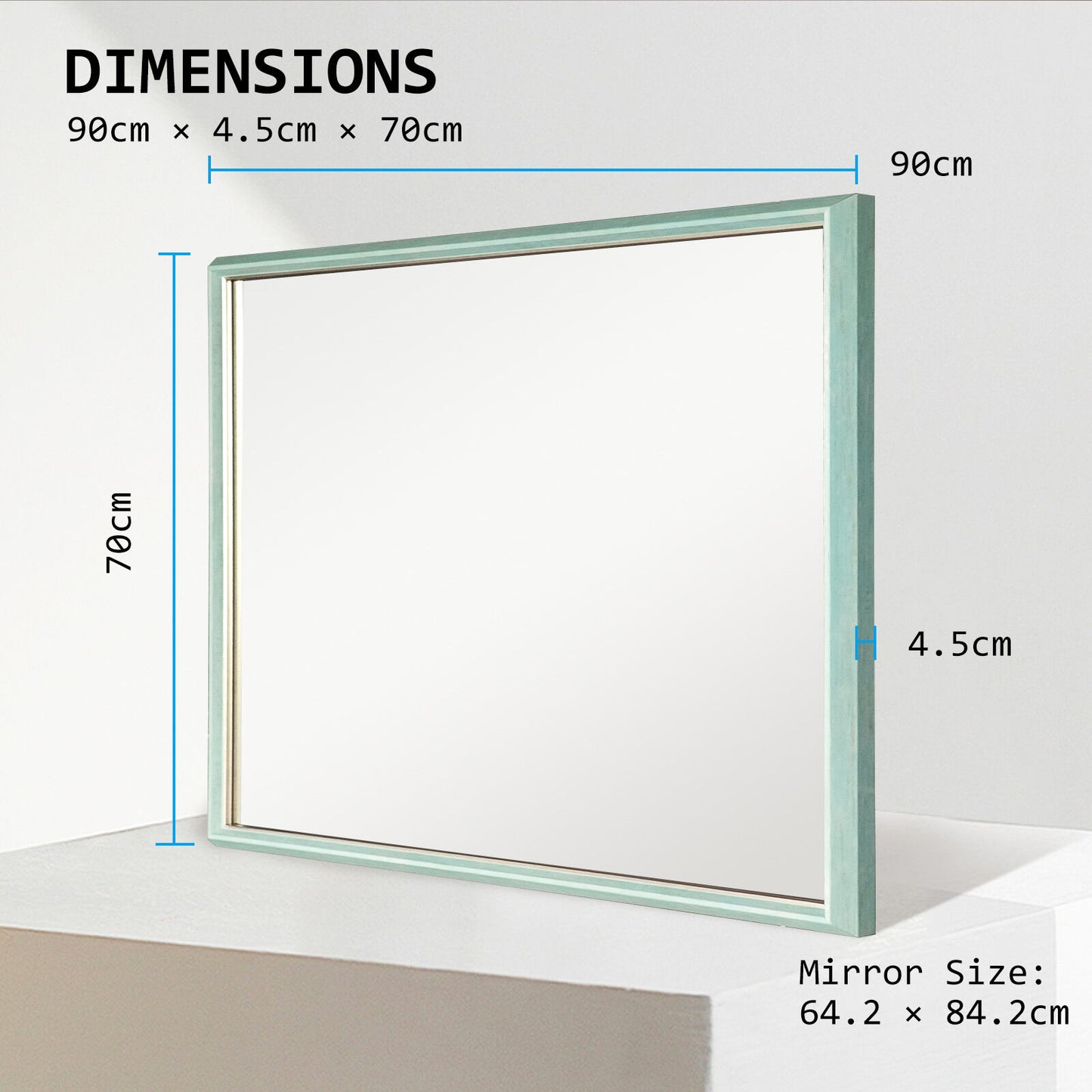 Wall Mirror Rectangular Frame Bathroom 70x90cm Turquoise V274-FT-BM-PSSQ-LB7090