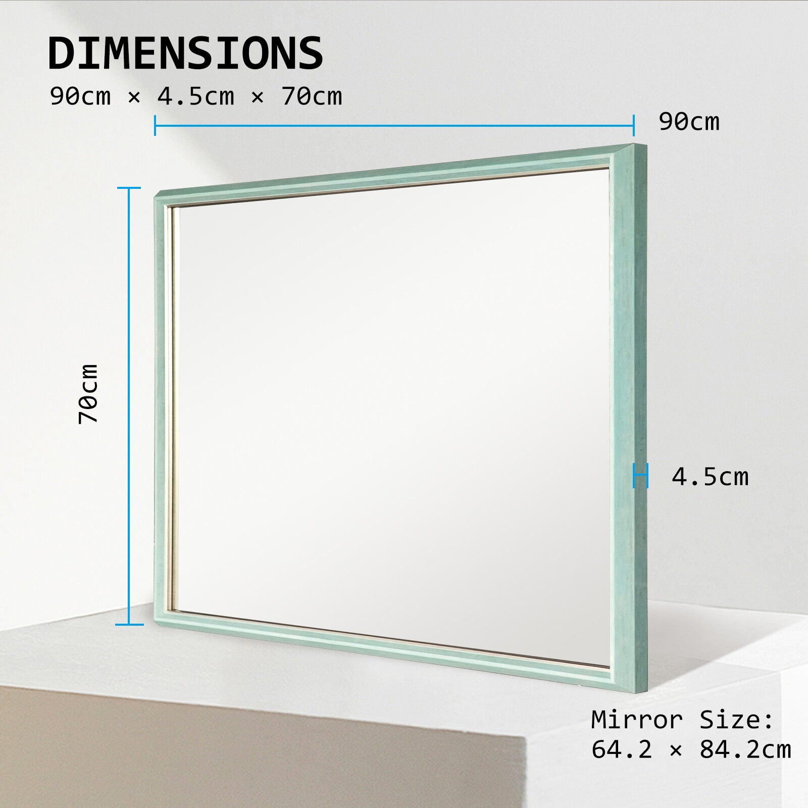 Wall Mirror Rectangular Frame Bathroom 70x90cm Turquoise V274-FT-BM-PSSQ-LB7090