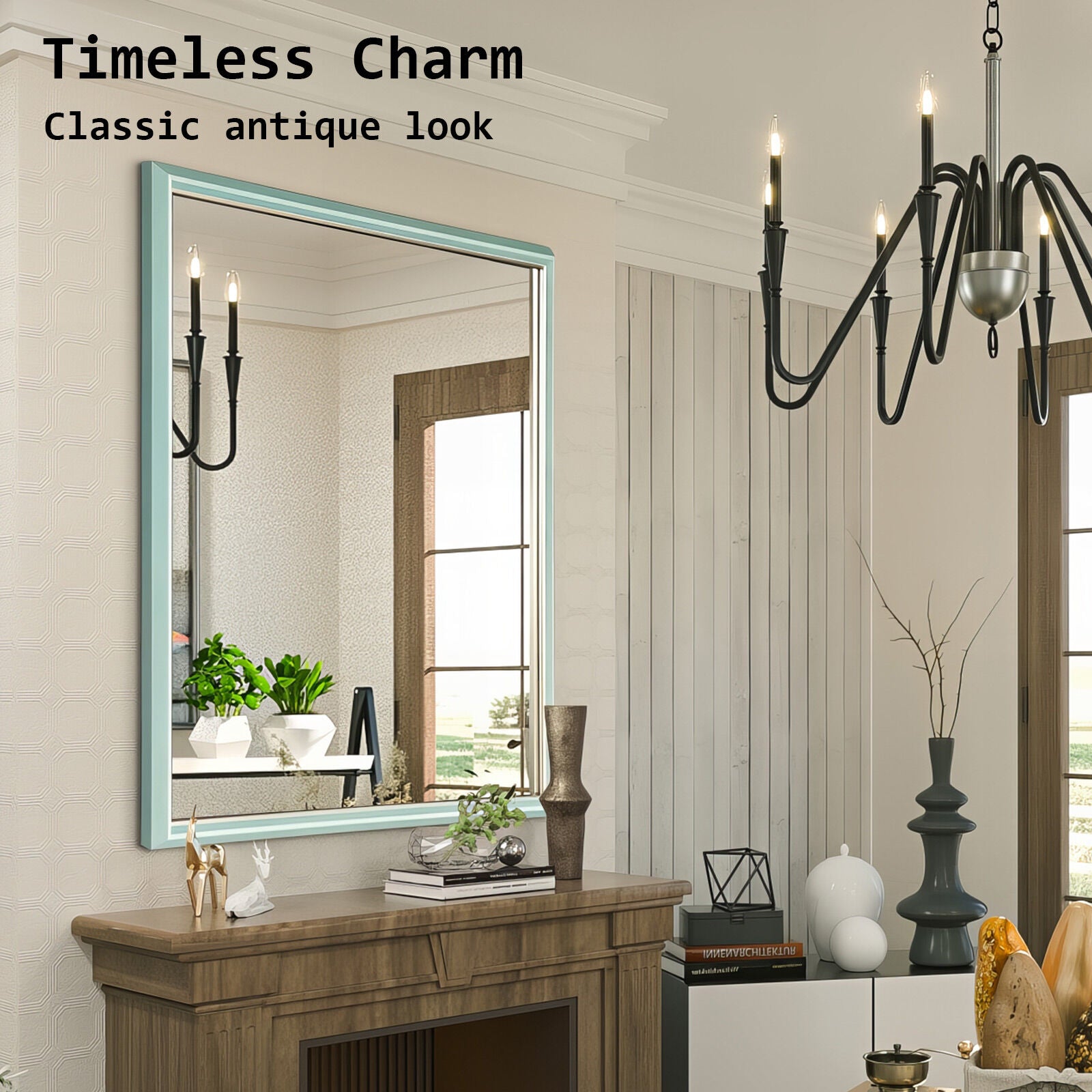 Wall Mirror Rectangular Frame Bathroom 70x90cm Turquoise V274-FT-BM-PSSQ-LB7090