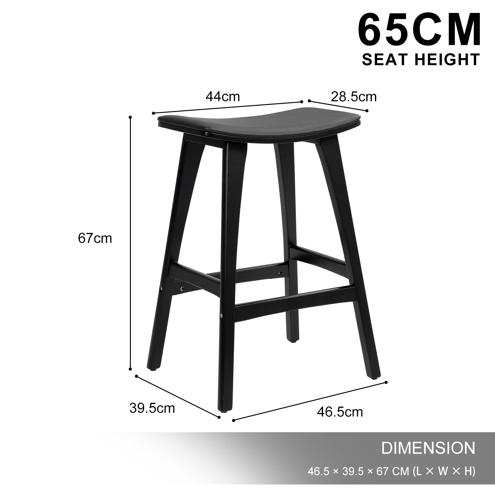 2X Wooden Bar Stool Padded PU Leather Dining Chair KANSO 65cm BLACK V274-FT-BSWO-AM552P-BK2