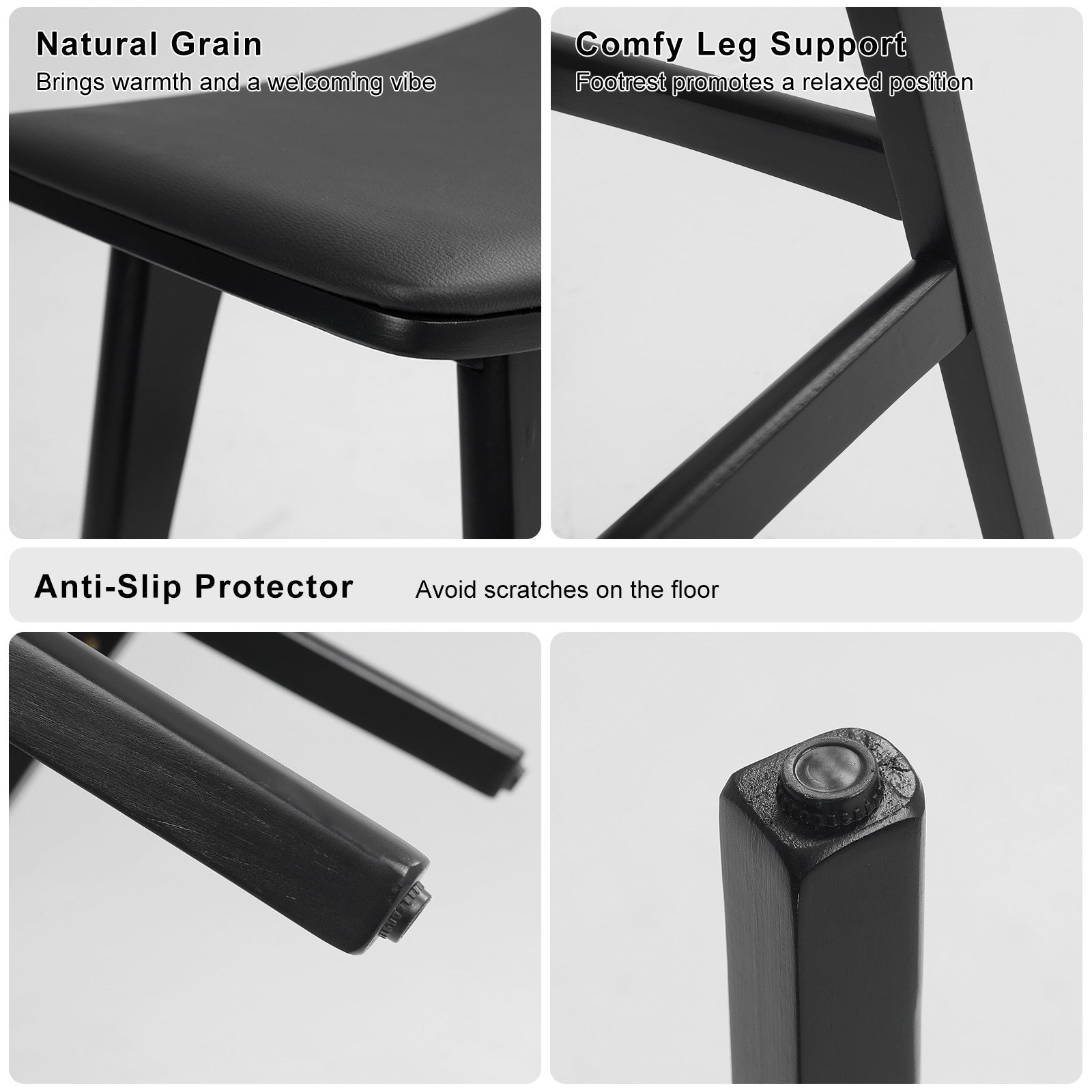 4X Wooden Bar Stool Padded PU Leather Dining Chair KANSO 65cm BLACK V274-FT-BSWO-AM552P-BK4