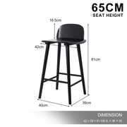 Wooden Bar Stool Dining Chair Ash Wood ELISE 65cm BLACK V274-FT-BSWO-LY038-BK
