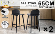 2X Wooden Bar Stool Dining Chair Ash Wood ELISE 65cm BLACK V274-FT-BSWO-LY038-BK2