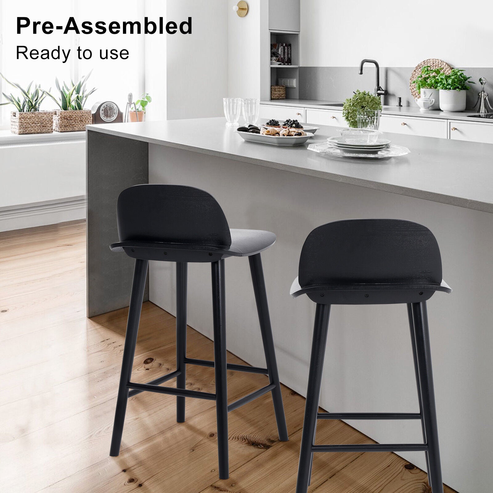 2X Wooden Bar Stool Dining Chair Ash Wood ELISE 65cm BLACK V274-FT-BSWO-LY038-BK2