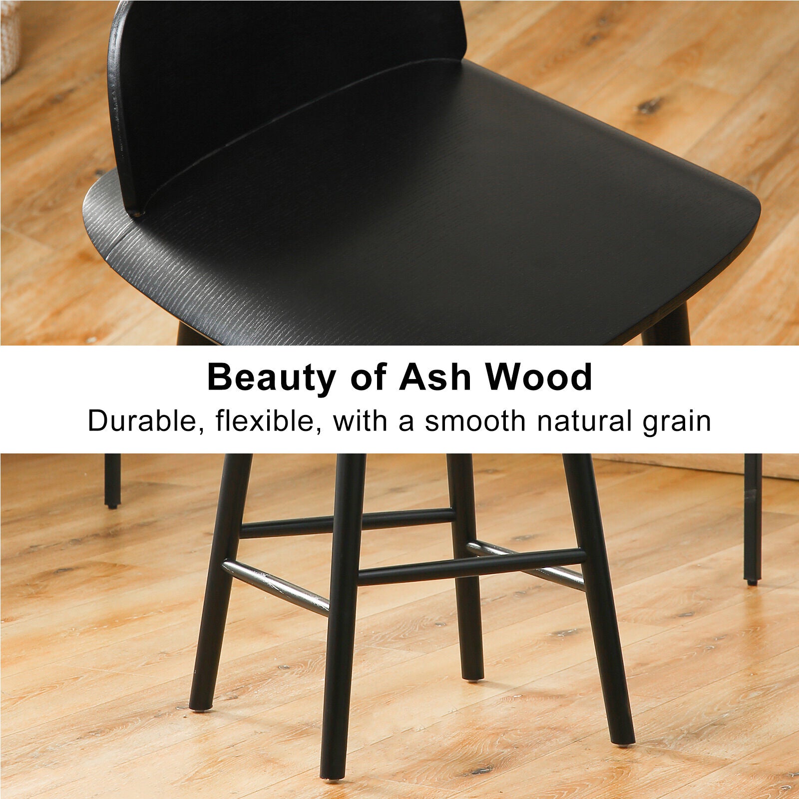 2X Wooden Bar Stool Dining Chair Ash Wood ELISE 65cm BLACK V274-FT-BSWO-LY038-BK2