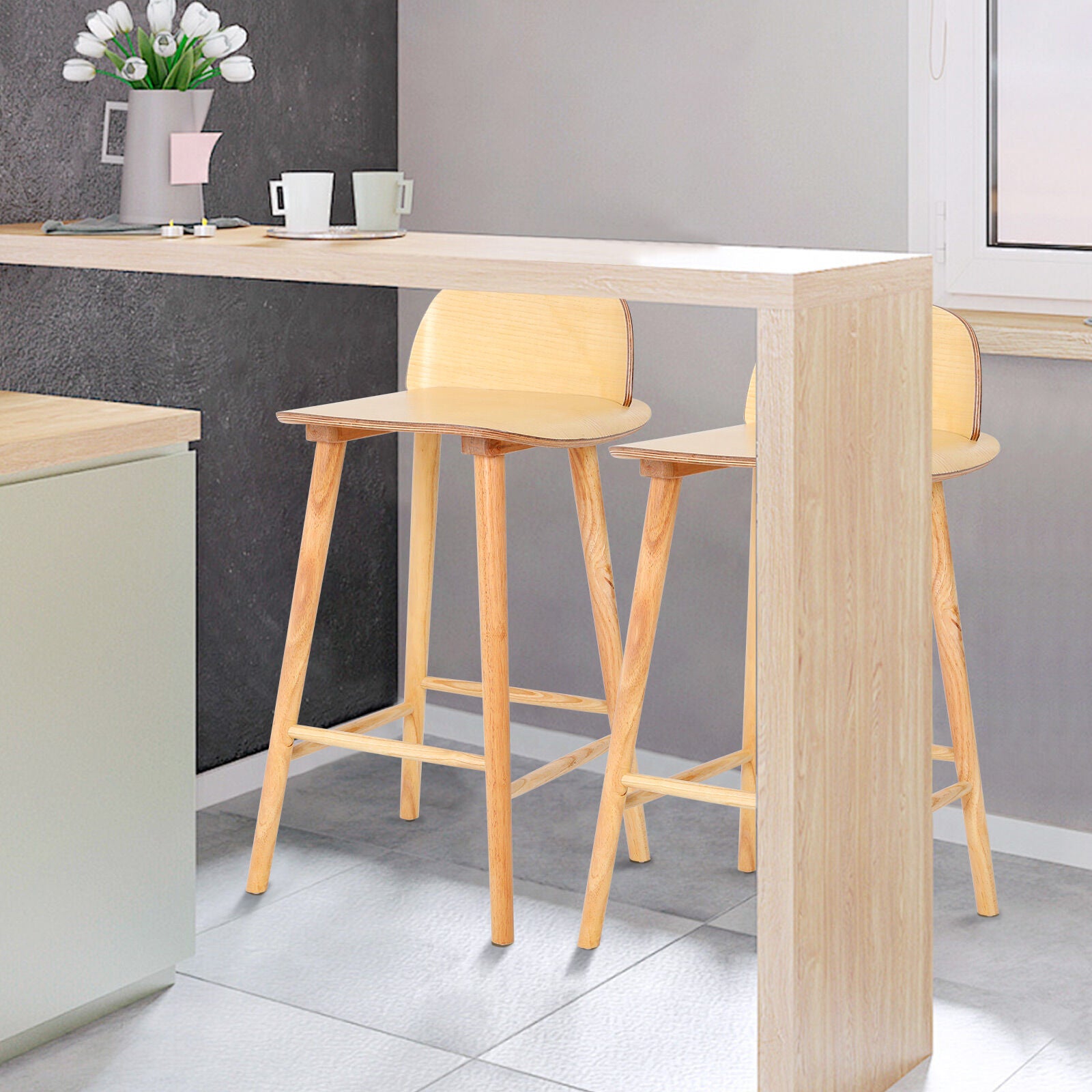 Wooden Bar Stool Dining Chair Ash Wood ELISE 65cm V274-FT-BSWO-LY038-WD