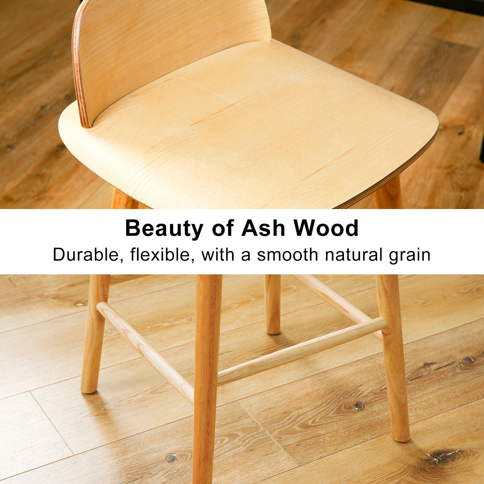 Wooden Bar Stool Dining Chair Ash Wood ELISE 65cm V274-FT-BSWO-LY038-WD