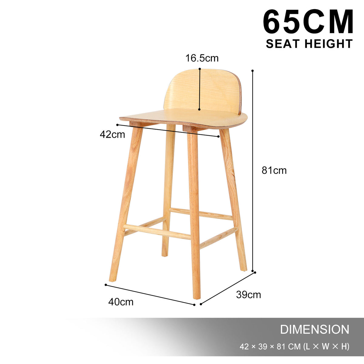 Wooden Bar Stool Dining Chair Ash Wood ELISE 65cm V274-FT-BSWO-LY038-WD