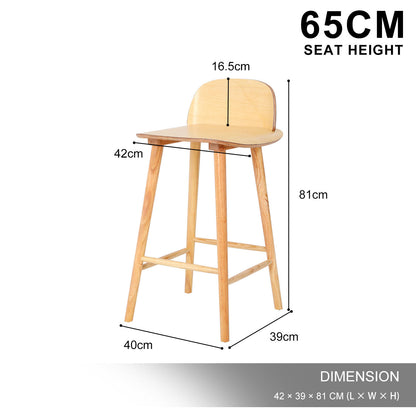 Wooden Bar Stool Dining Chair Ash Wood ELISE 65cm V274-FT-BSWO-LY038-WD