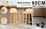 2X Wooden Bar Stool Dining Chair Ash Wood ELISE 65cm V274-FT-BSWO-LY038-WD2