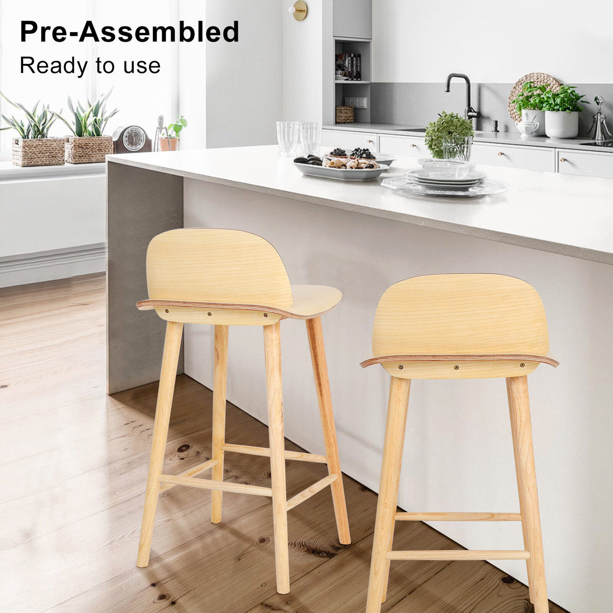 2X Wooden Bar Stool Dining Chair Ash Wood ELISE 65cm V274-FT-BSWO-LY038-WD2
