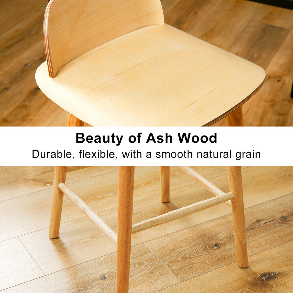 2X Wooden Bar Stool Dining Chair Ash Wood ELISE 65cm V274-FT-BSWO-LY038-WD2