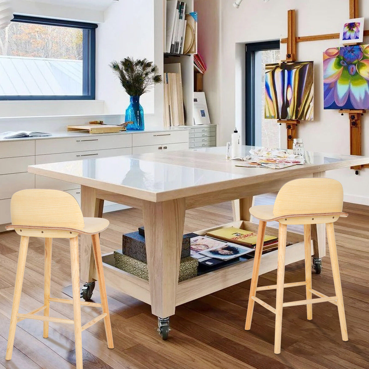 2X Wooden Bar Stool Dining Chair Ash Wood ELISE 65cm V274-FT-BSWO-LY038-WD2