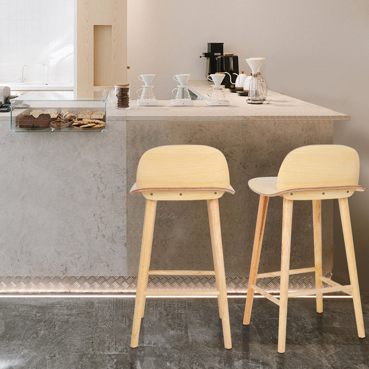2X Wooden Bar Stool Dining Chair Ash Wood ELISE 65cm V274-FT-BSWO-LY038-WD2