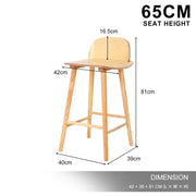 2X Wooden Bar Stool Dining Chair Ash Wood ELISE 65cm V274-FT-BSWO-LY038-WD2