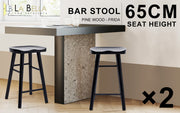 2X Wooden Bar Stool Dining Chair Pine Wood FRIDA 65cm BLACK V274-FT-BSWO-LY096-WD2