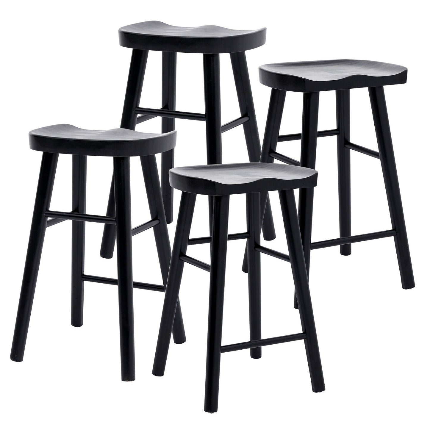 4X Wooden Bar Stool Dining Chair Pine Wood FRIDA 65cm BLACK V274-FT-BSWO-LY096-WD4