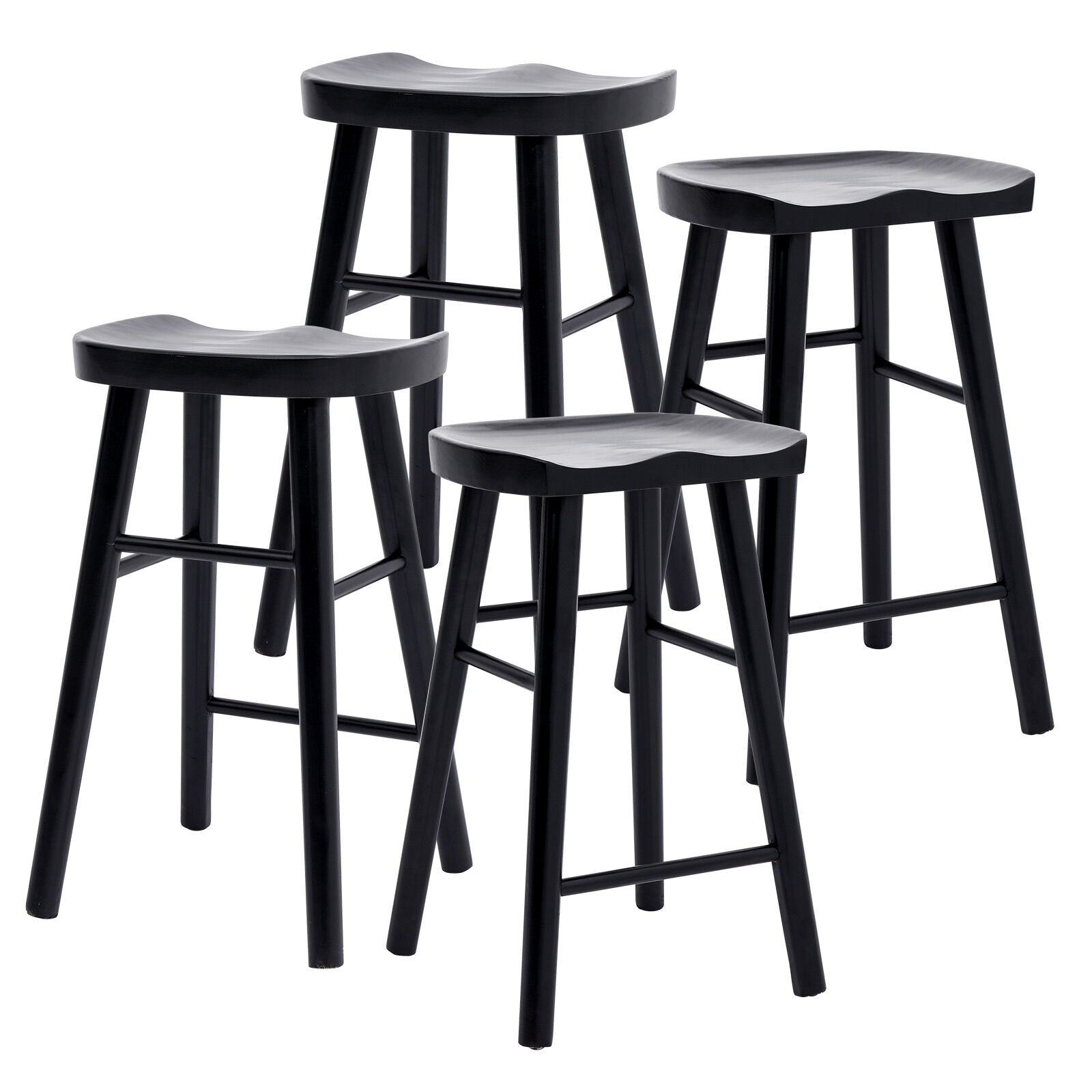 4X Wooden Bar Stool Dining Chair Pine Wood FRIDA 65cm BLACK V274-FT-BSWO-LY096-WD4