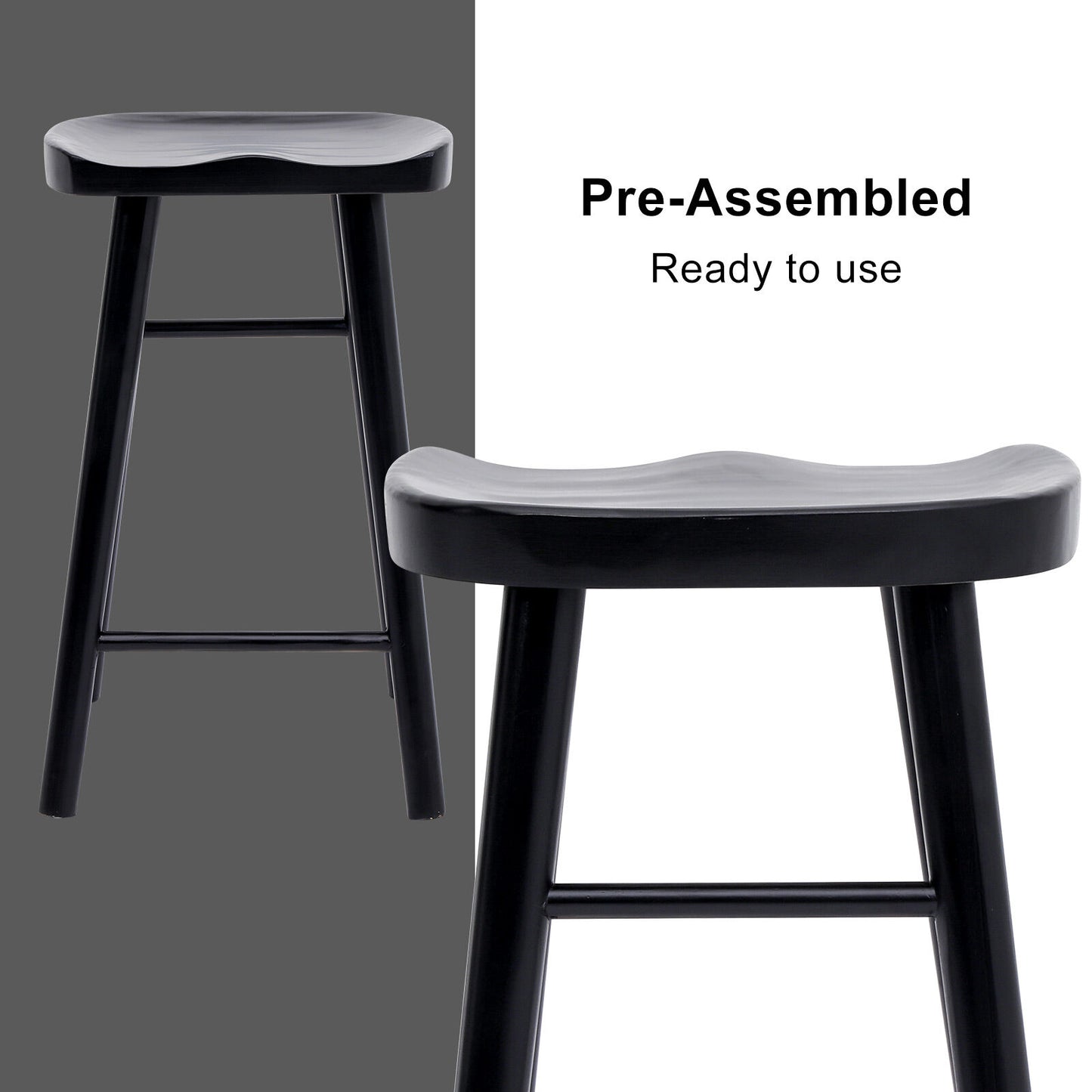 4X Wooden Bar Stool Dining Chair Pine Wood FRIDA 65cm BLACK V274-FT-BSWO-LY096-WD4