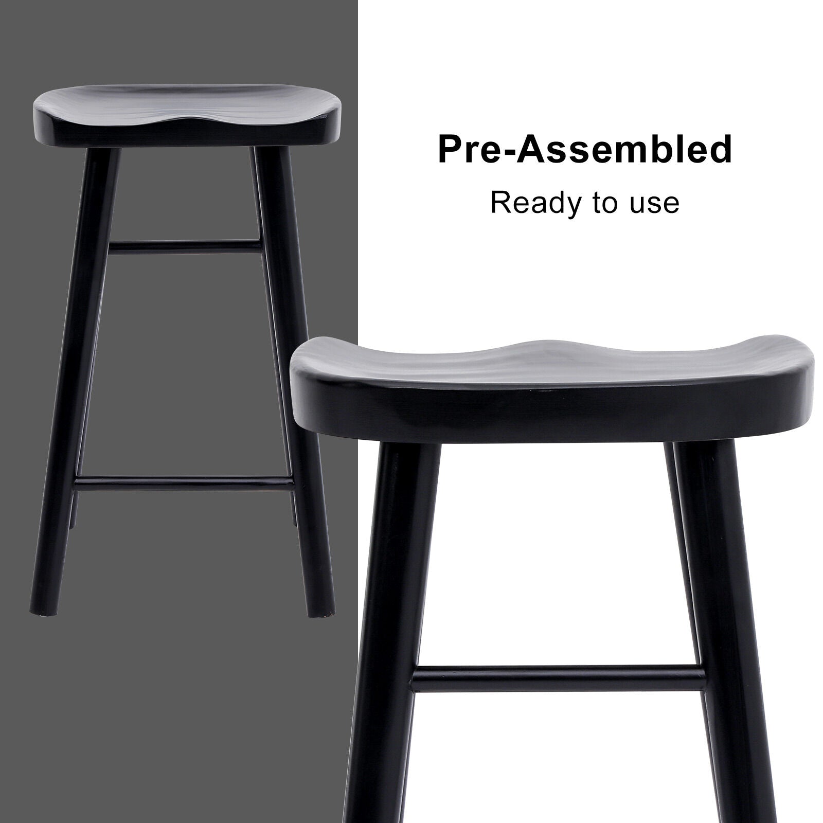 4X Wooden Bar Stool Dining Chair Pine Wood FRIDA 65cm BLACK V274-FT-BSWO-LY096-WD4