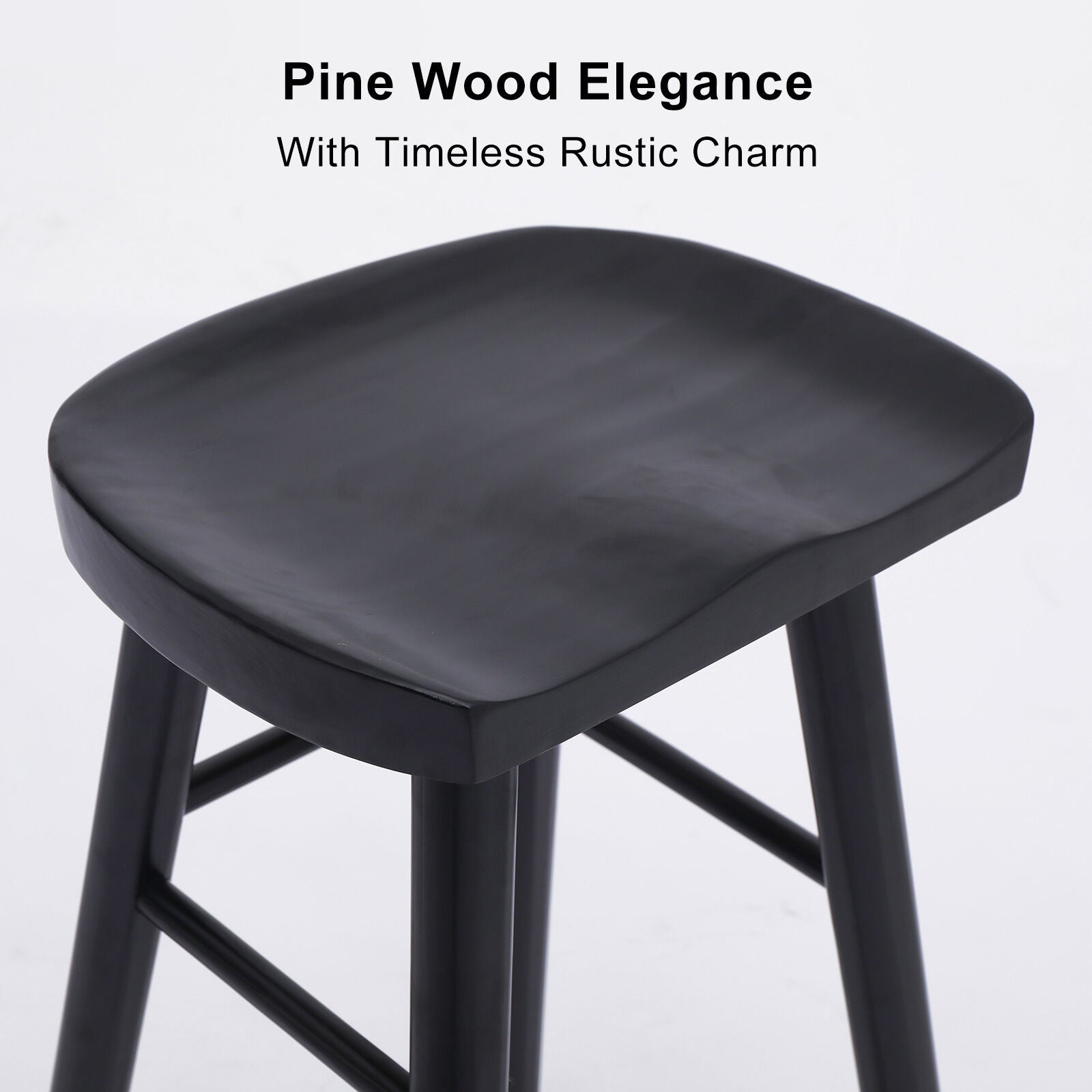 4X Wooden Bar Stool Dining Chair Pine Wood FRIDA 65cm BLACK V274-FT-BSWO-LY096-WD4