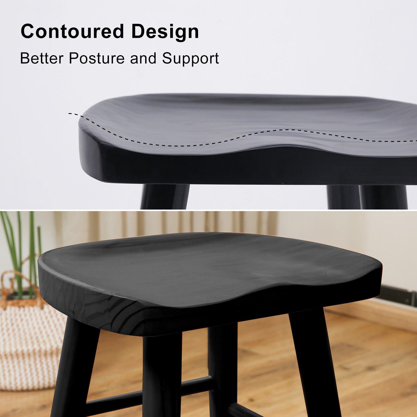 4X Wooden Bar Stool Dining Chair Pine Wood FRIDA 65cm BLACK V274-FT-BSWO-LY096-WD4