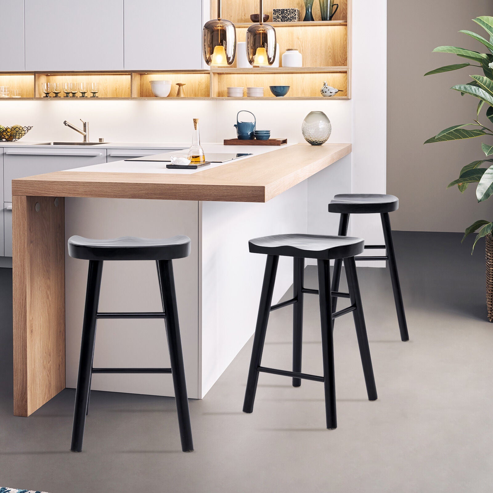 4X Wooden Bar Stool Dining Chair Pine Wood FRIDA 65cm BLACK V274-FT-BSWO-LY096-WD4