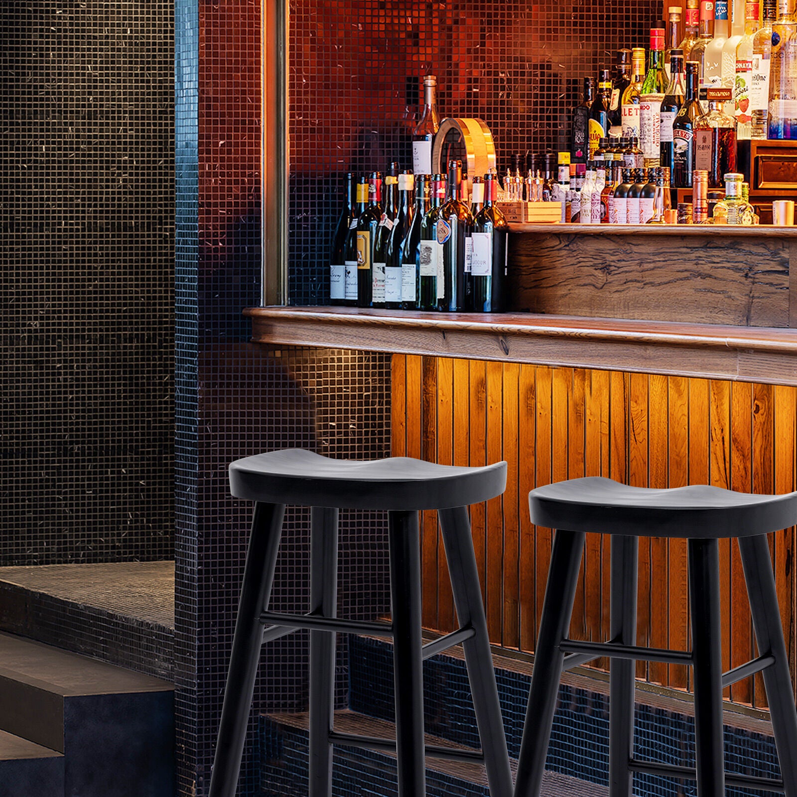 4X Wooden Bar Stool Dining Chair Pine Wood FRIDA 65cm BLACK V274-FT-BSWO-LY096-WD4