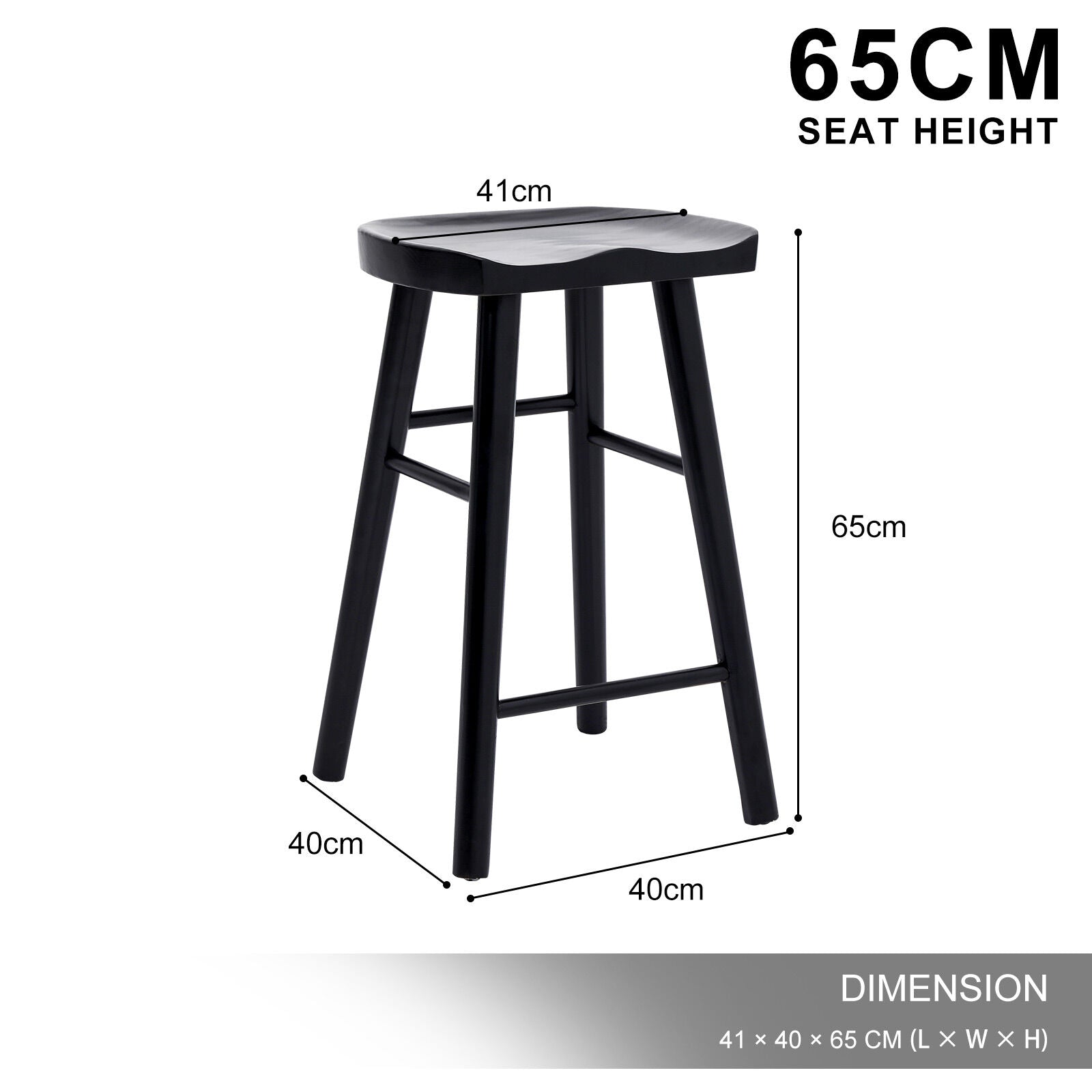 4X Wooden Bar Stool Dining Chair Pine Wood FRIDA 65cm BLACK V274-FT-BSWO-LY096-WD4