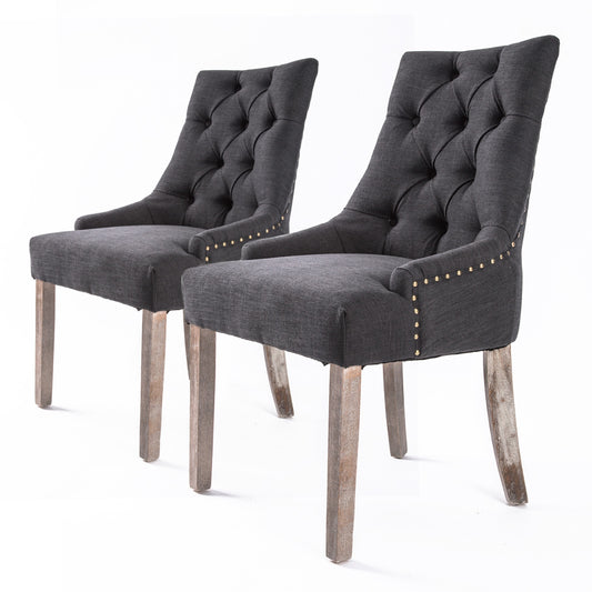 2X French Provincial Dining Chair Oak Leg AMOUR BLACK V274-FT-FC8443-BK