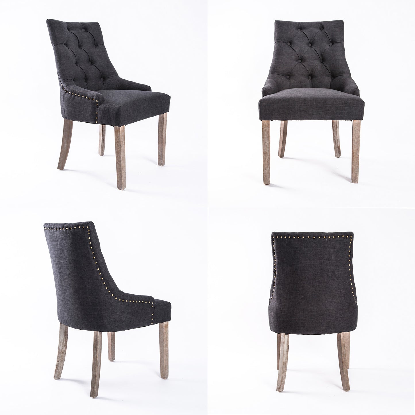 2X French Provincial Dining Chair Oak Leg AMOUR BLACK V274-FT-FC8443-BK