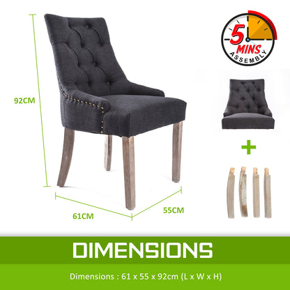 4X French Provincial Dining Chair Oak Leg AMOUR BLACK V274-FT-FC8443-BK4