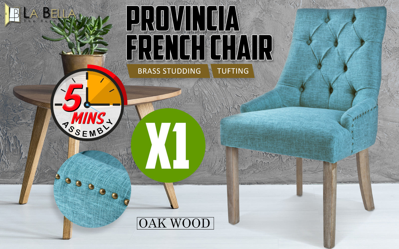 French Provincial Dining Chair Oak Leg AMOUR BLUE V274-FT-FC8443-BU1