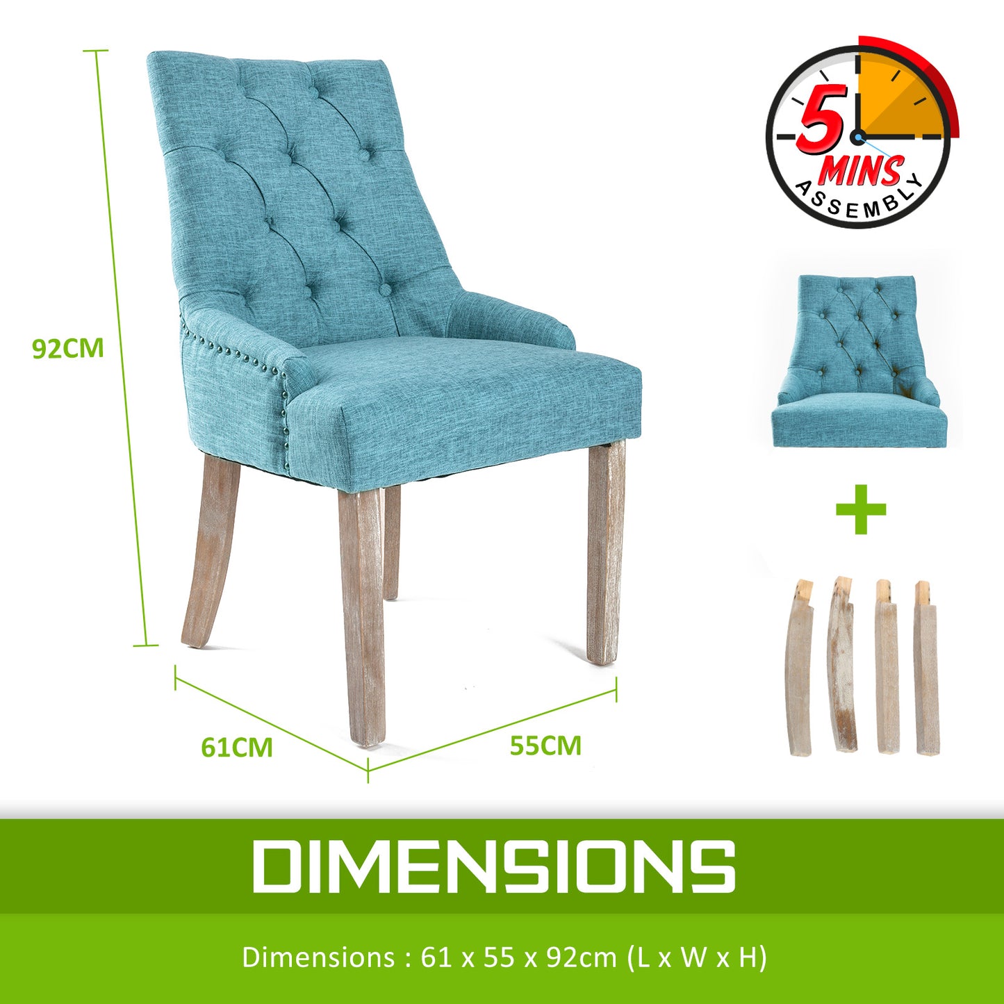 4X French Provincial Dining Chair Oak Leg AMOUR BLUE V274-FT-FC8443-BU4