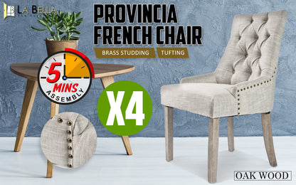 4X French Provincial Dining Chair Oak Leg AMOUR CREAM V274-FT-FC8443-CR4