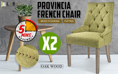 2X French Provincial Dining Chair Oak Leg AMOUR GREEN V274-FT-FC8443-GN