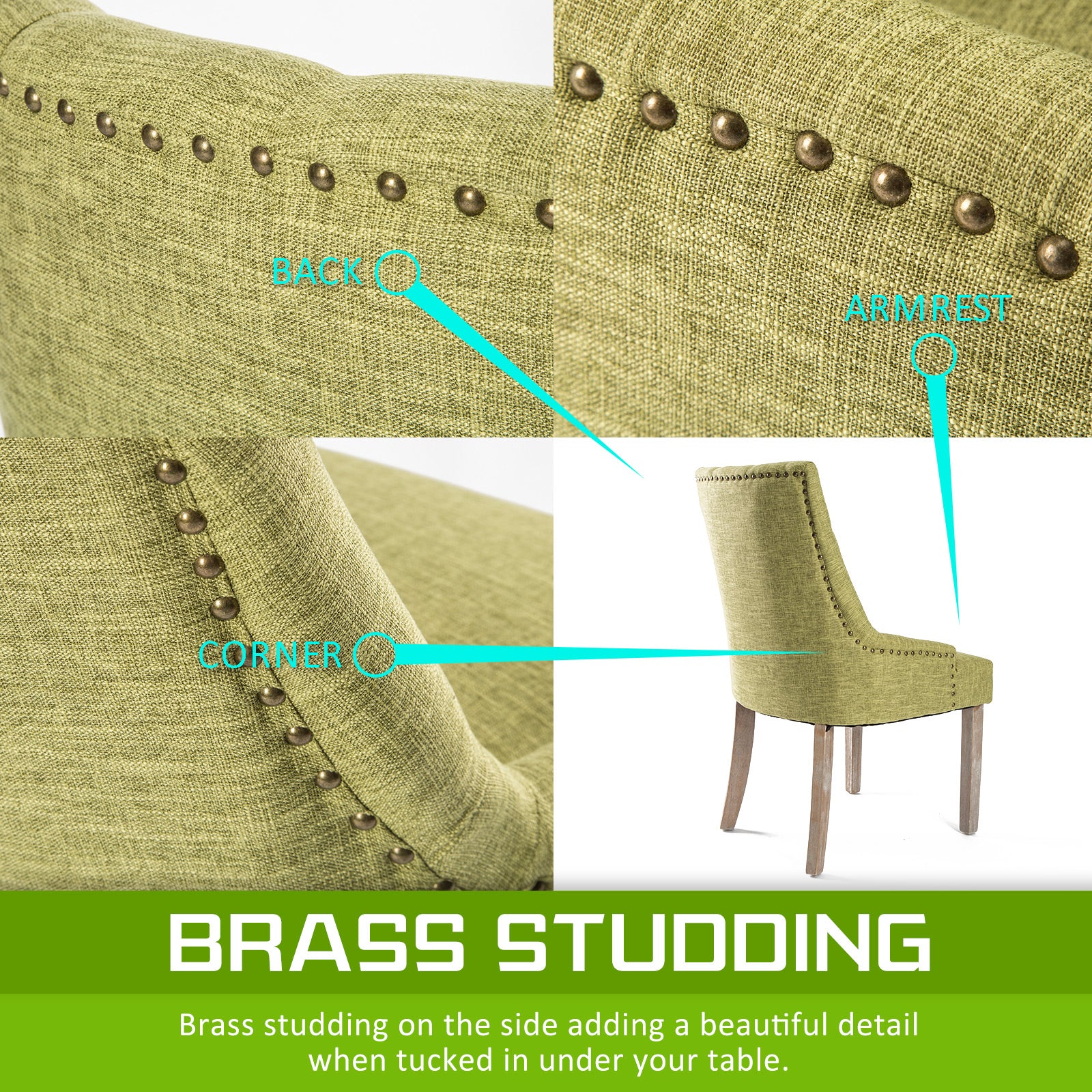 2X French Provincial Dining Chair Oak Leg AMOUR GREEN V274-FT-FC8443-GN