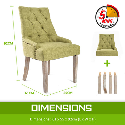 2X French Provincial Dining Chair Oak Leg AMOUR GREEN V274-FT-FC8443-GN