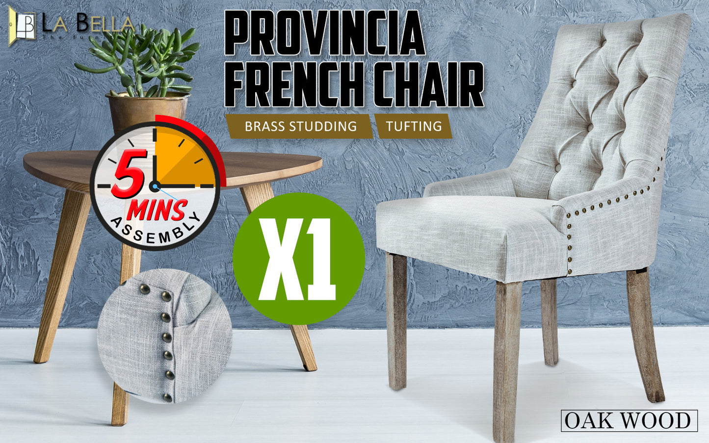French Provincial Dining Chair Oak Leg AMOUR GREY V274-FT-FC8443-GY1
