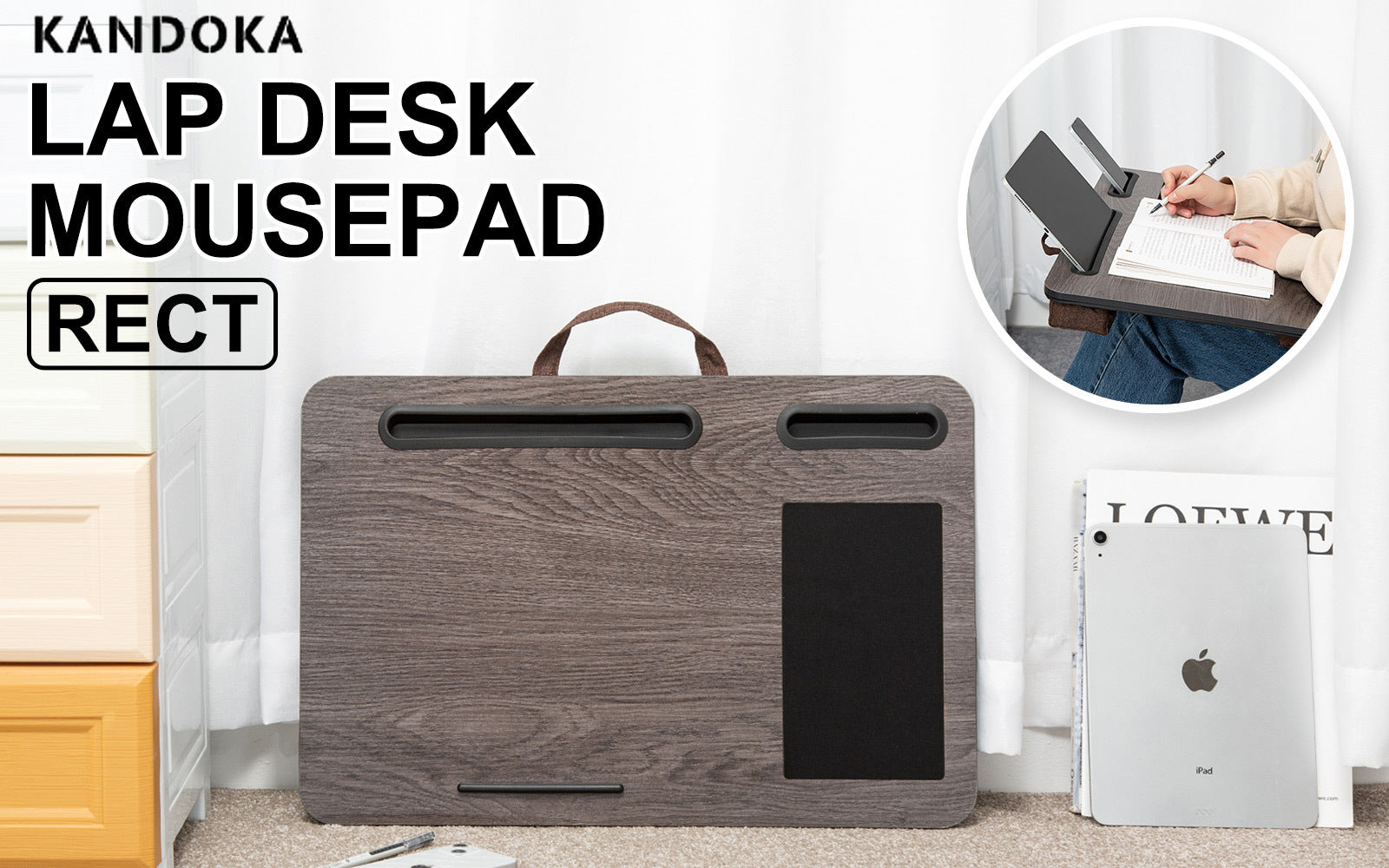 Lap Desk Laptop Stand Phone Tablet Holder Mousepad Cushioned Lapdesk IRON GREY OAK V274-FT-GO27-LD-IGO