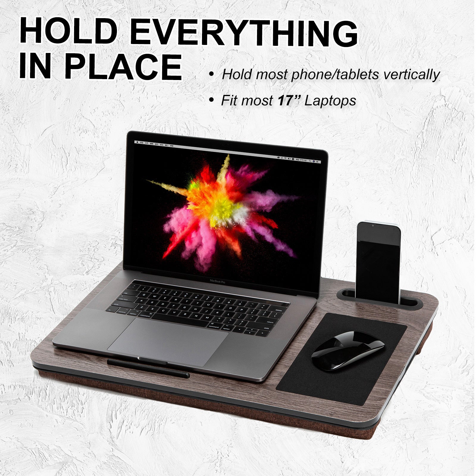 Lap Desk Laptop Stand Phone Tablet Holder Mousepad Cushioned Lapdesk IRON GREY OAK V274-FT-GO27-LD-IGO