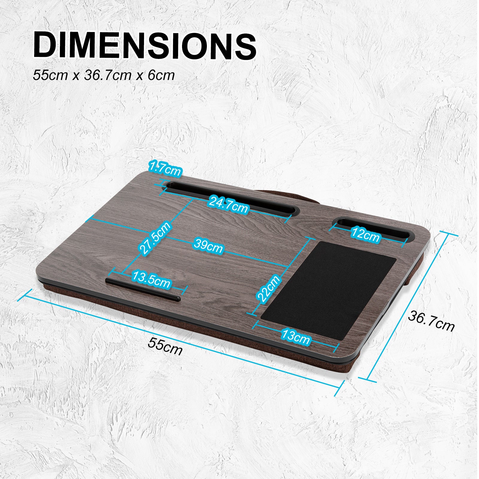 Lap Desk Laptop Stand Phone Tablet Holder Mousepad Cushioned Lapdesk IRON GREY OAK V274-FT-GO27-LD-IGO