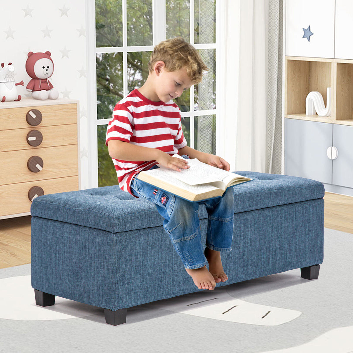 Storage Ottoman Stool 102cm Fabric DARK BLUE V274-FT-GQ003-DBU