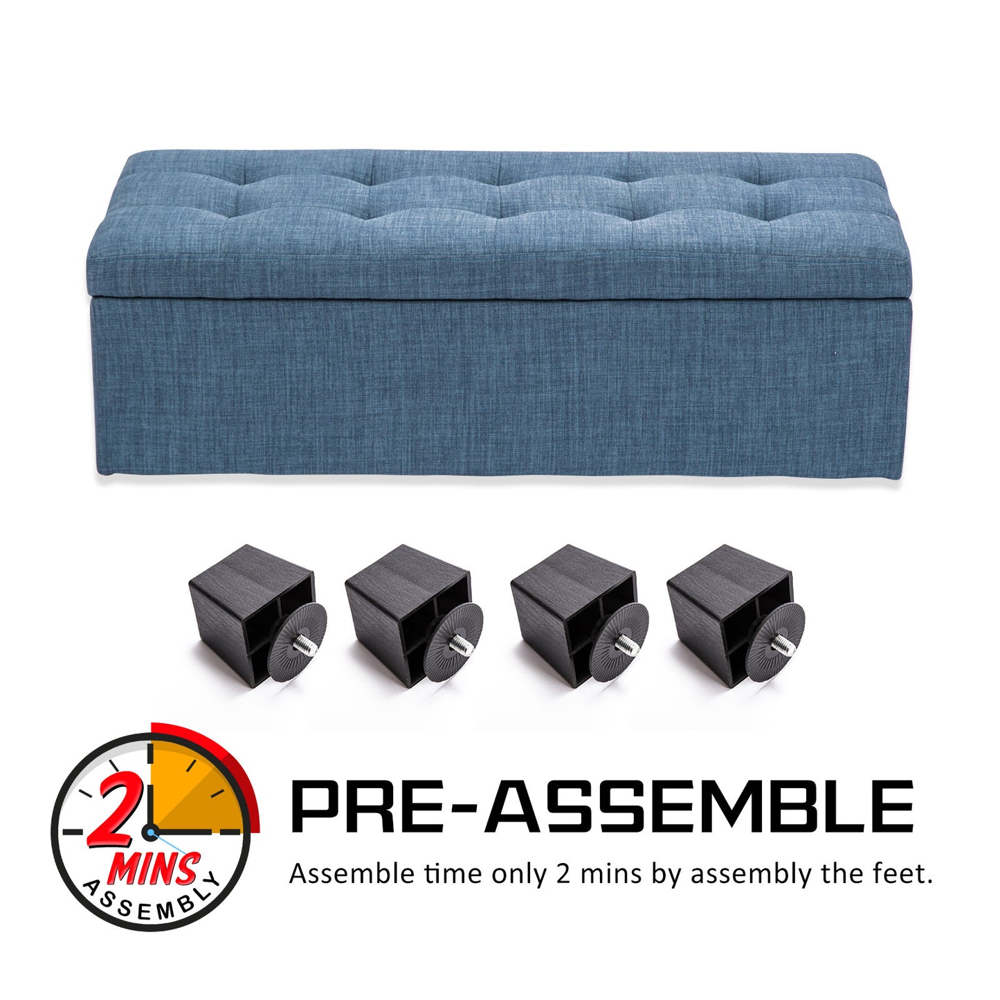 Storage Ottoman Stool 102cm Fabric DARK BLUE V274-FT-GQ003-DBU