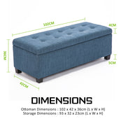 Storage Ottoman Stool 102cm Fabric DARK BLUE V274-FT-GQ003-DBU