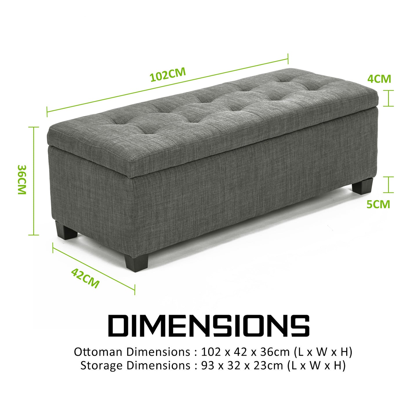 Storage Ottoman Stool 102cm Fabric DARK GREY V274-FT-GQ003-DGY