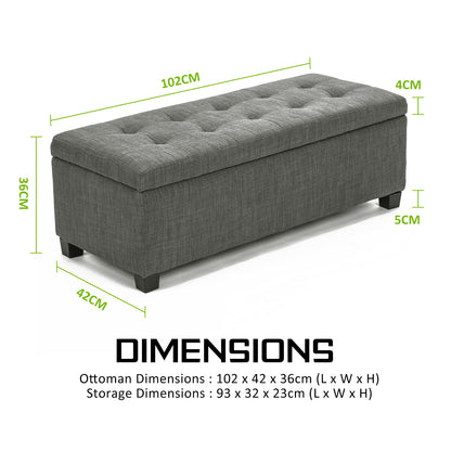 Storage Ottoman Stool 102cm Fabric DARK GREY V274-FT-GQ003-DGY