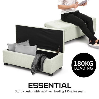 Storage Ottoman Stool 102cm Fabric LIGHT GREEN V274-FT-GQ003-LGN